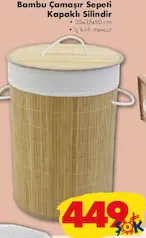 BAMBU ÇAMAŞIR SEPETİ KAPAKLI SİLİNDİR